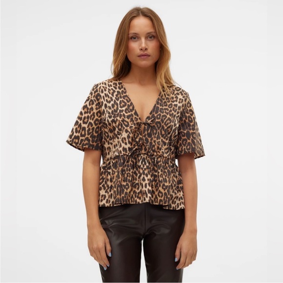 Vero Moda Black and Brown Leopard Print Blouse - Picture 6 of 7